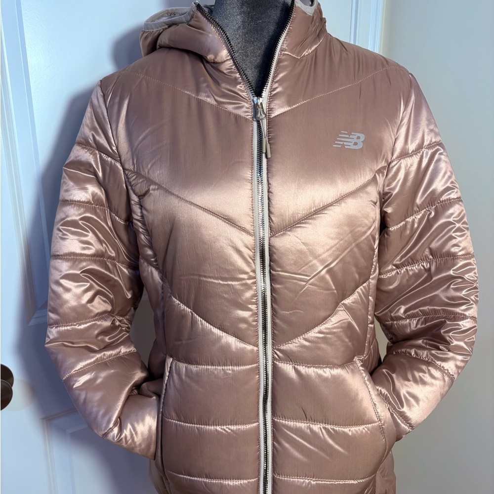NWT! New Balance Dusty Rose Jacket Lightweight Satin Puffer Lg SEE MEASUREMENTS!